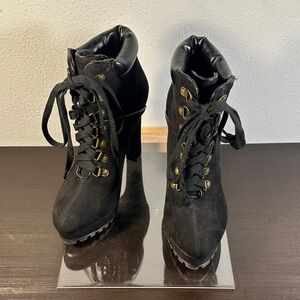 Shoe Dazzle Black Heeled Lace-Up Boots